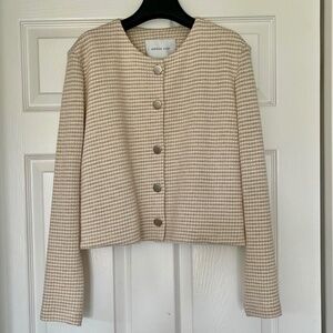 Amour Vert Erin Scallop Knit Jacket - natural oatmeal, size S